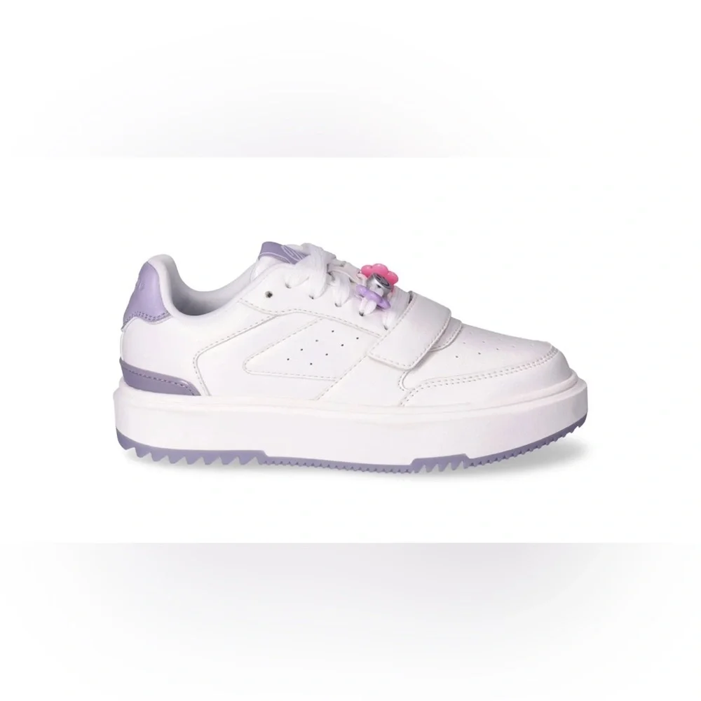 White and Purple Sneakers with Smiley Charms